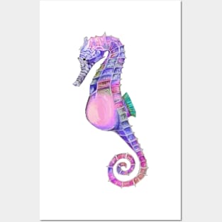 Cool Purple Pink and Blue Seahorse Posters and Art